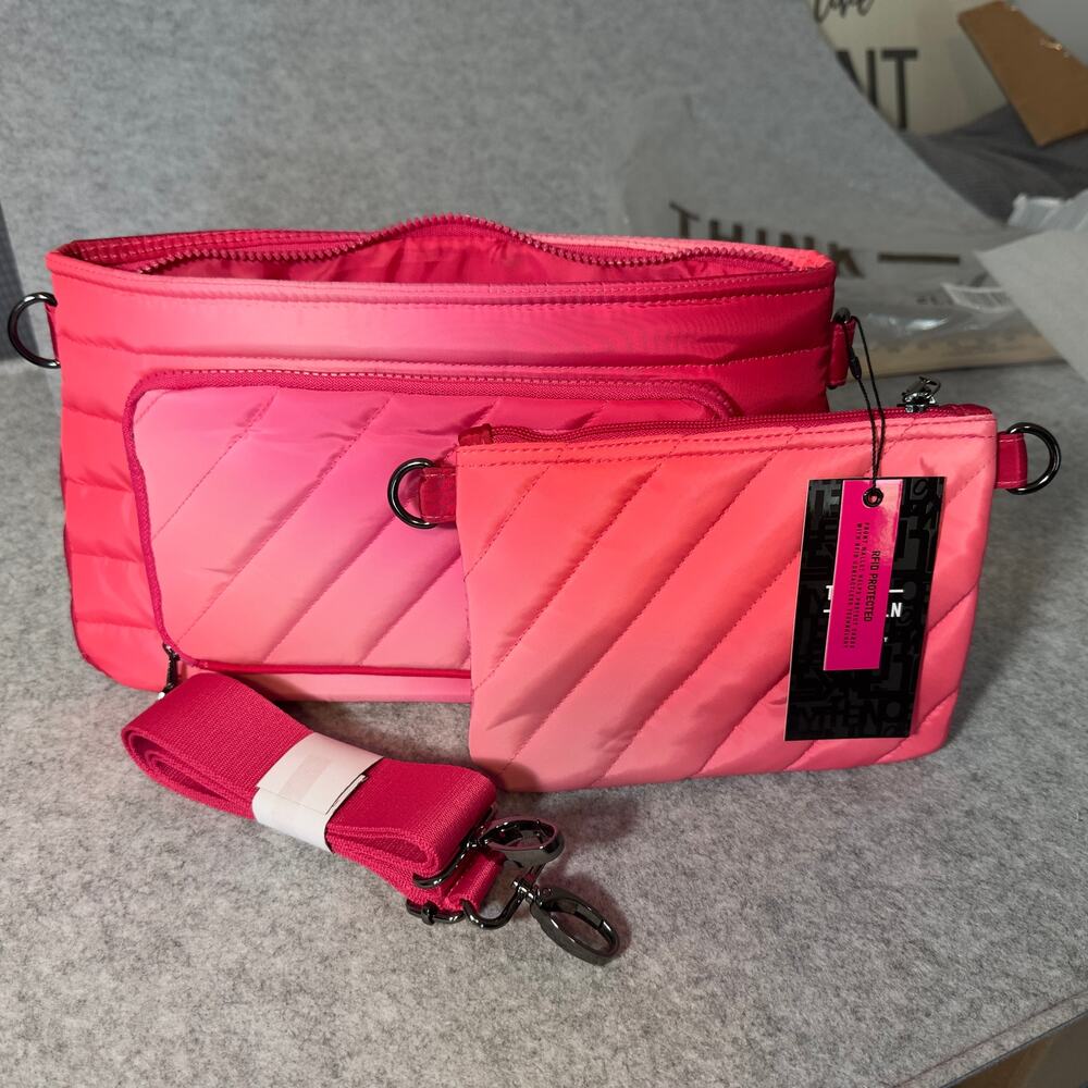 Think Royln Puffer Crossbody Bag with Pouch Fuchsia Ombre